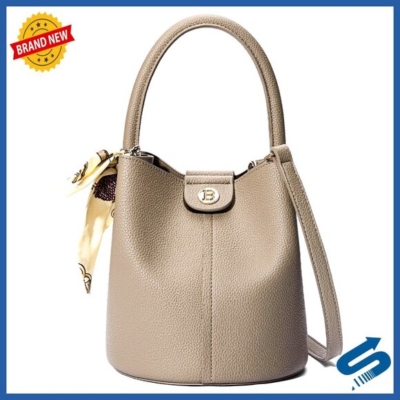 Handbags - Vegan Leather Mini Bucket Crossbody Bag Removable Strap Chic Travel Essential